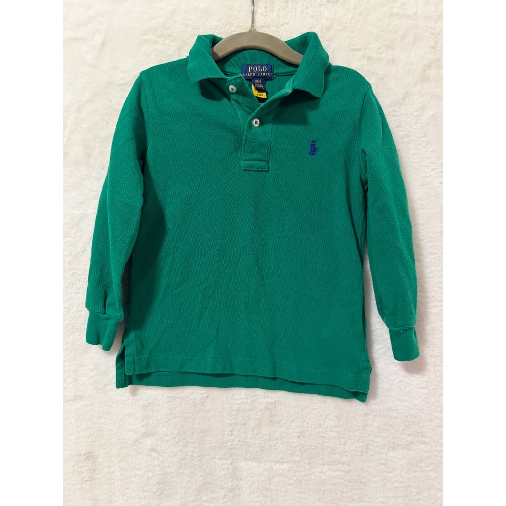 Polo Ralph Lauren Toddler Boys 3T Long Sleeve Cotton Pique Polo Shirt Green